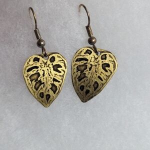 Brass Heart Shaped Leaf Earrings
